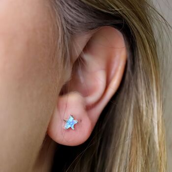 Sterling Silver Blue Opal Star Stud Earrings, 5 of 9