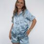 Blue Embroidered Satin Bridal Pyjamas Short, thumbnail 1 of 5