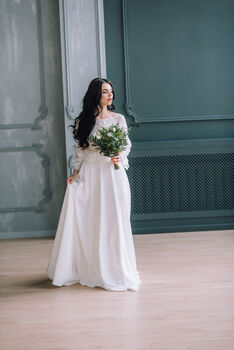 Ivory Lace Bridal Topper With Sleeves – Wedding Top Overlay, 2 of 12