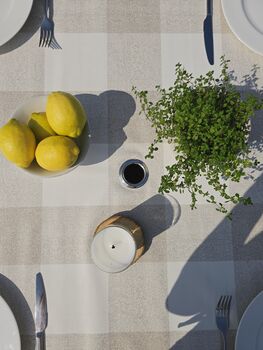 Neutral Gingham Outdoor Tablecloth With Parasol Hole, 2 of 5