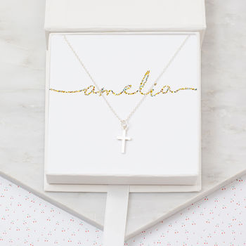 Sterling Silver Cross Personalised Necklace, 2 of 5
