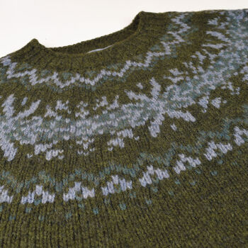 T Lab Robbie Forest Green Fair Isle Lambswool Jumper, 3 of 5