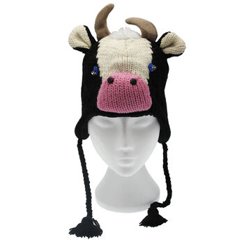 Cow Hand Knitted Woollen Animal Hat, 4 of 5