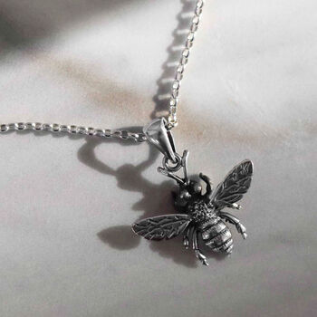 Sterling Silver Oxidised Honey Bee Necklace, 3 of 6