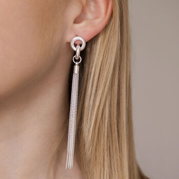 Silver Colour Knot And Tassel Design Long Drop Earrings, 2 of 3