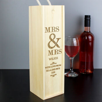 Personalised Mr And Mrs Wooden Wine Bottle Box, 2 of 4
