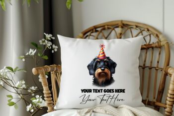 Personalised Wirehaired Daschund Birthday Congratulations Party Cushion, 2 of 2