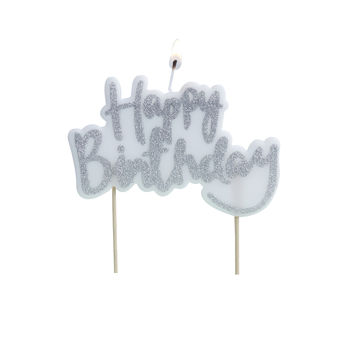 Silver Glitter Happy Birthday Cake Candle, 2 of 3
