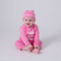 Baby Sleepsuit, Up All Night, Cotton Baby Grow, Gift Pink Or Grey, thumbnail 7 of 9