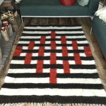 Handwoven Sheep Wool Rug Red And Black Stripes, 4 of 12