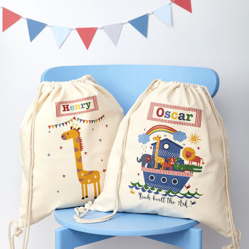 Personalised Kid's Noah's Ark Cotton Pe Kit Bag, 3 of 3