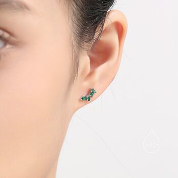 Clear Cz Cluster Stud Earrings In Sterling Silver, 2 of 10