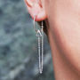Long Chain Triangle Stud Hoop Silver Earrings, thumbnail 1 of 4