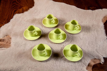 Set Of Six Porcelain Espresso Cup And Saucer Yellow, 5 of 7