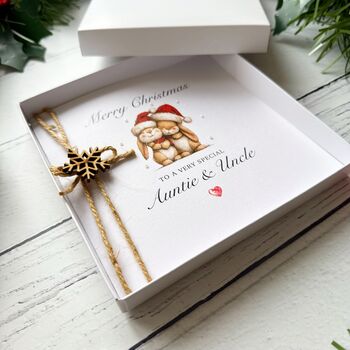 Handmade Special Auntie And Uncle Christmas Card Bunny Design, 2 of 6