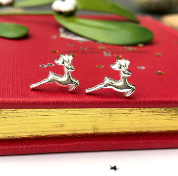 Sterling Silver Reindeer Christmas Earrings, 7 of 12