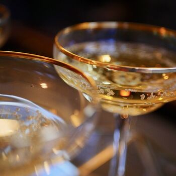 Pair Of Gatsby, Crystal Gold Rimmed Champagne Glasses, 7 of 11