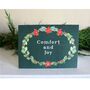 Joyous Botanical Wreath Christmas Card. On Dark Green, thumbnail 1 of 2