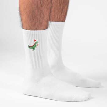 Christmas Dinosaur Embroidered Crew Socks, 2 of 7