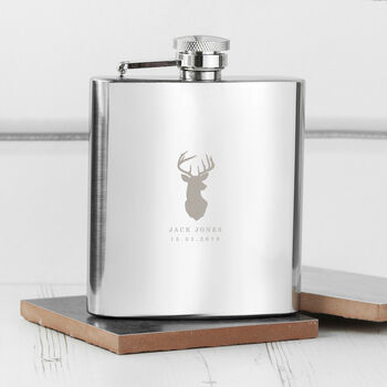 Personalised Stag Stainless Steel Hip Flask, 6 of 8