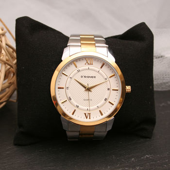Gents Engraved Wrist Watch Silver And Gold Plated Alloy, 2 of 5