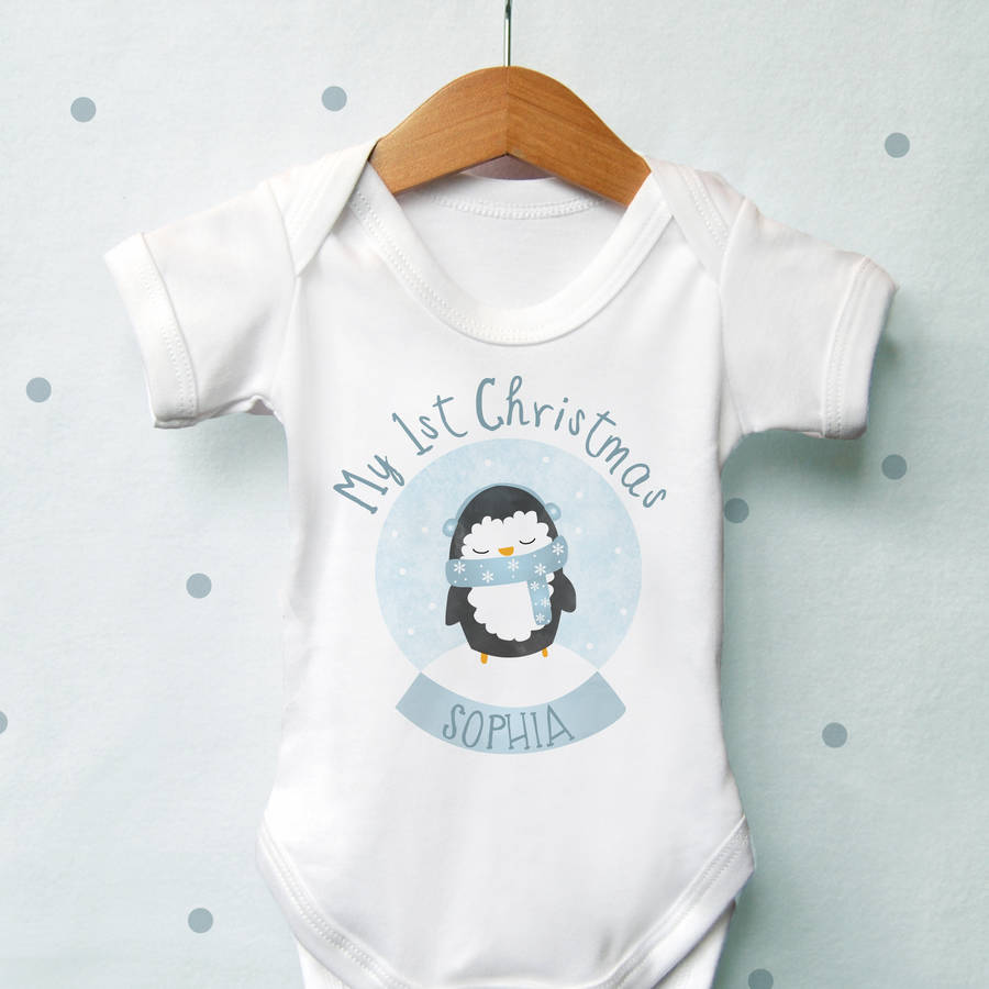 Personalised 1st Christmas Penguin Globe Vest By Cows & Kisses ...