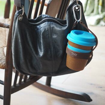 Personalised Reusable Cup And Carrier In Leather, 3 of 3