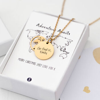 Engraved 'Adventure Awaits' World Map Necklace, 3 of 12