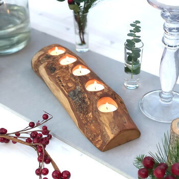 Rustic Olive Wood Tea Light Holder By The Rustic Dish ...