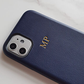 Navy Pu Leather Embossed Phone Case, 3 of 10
