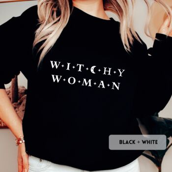 Witchy Woman Autumn Celestial Halloween Jumper, 2 of 4