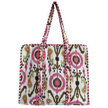 Pink And White Ikat Design Large Quilted Shoulder Bag, 2 of 6