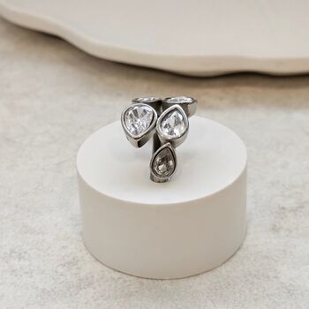 Teardrop Diamond Crossover Ring Silver, 5 of 8