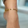 Golden Brass Fan Charm Thin Slim Foot Payal Anklet, thumbnail 1 of 6