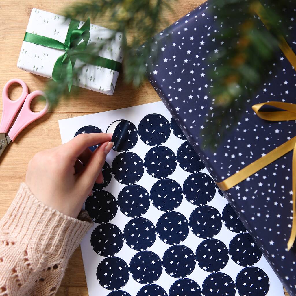 Recycled Navy Stars Wrapping Paper Stickers, 1 of 5