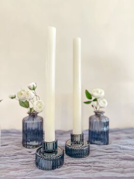 Blue Ribbed Glass Candlestick Holder, 2 of 12