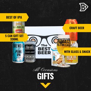 Best Of Ipa Craft Beer Five Can Gift Set With Glass And Snack, 2 of 6