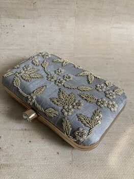 Grey Handcrafted Pearl Rectangular Clutch Bag, 2 of 9