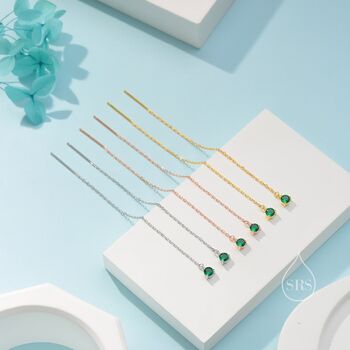 Emerald Green Cz Threader Earrings, 7 of 11