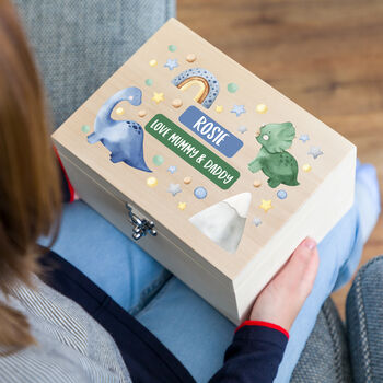 Personalised Dinosaur Keepsake Box New Baby Gift, 3 of 6