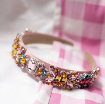 Gem Detailed Floral Headband In Pink, 2 of 4