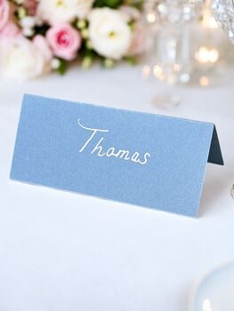 Handwritten Blush Blue Place Cards With White Ink, 3 of 4