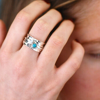 Sterling Silver Turquoise And Moonstone Spinning Ring, 2 of 7