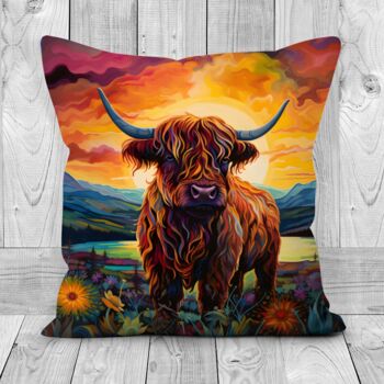 Highland Cow Hand Made Poly Linen Cushions, 3 of 9