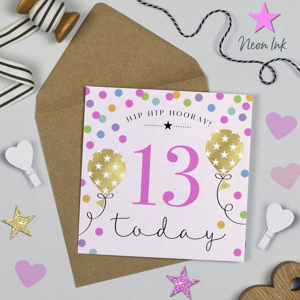 Balloon Brights 13th Birthday Card By Michelle Fiedler Design ...