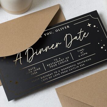 Personalised Gold Foil Dinner Date Gift Voucher, 5 of 9