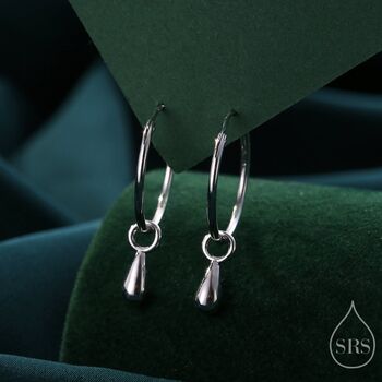 Sterling Silver Droplet Dangle Hoop Earrings, 2 of 11