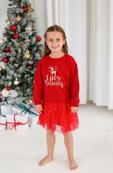 Personalised 'Believes' Christmas Reindeer Embroidered Sweatshirt Jumper, 7 of 11