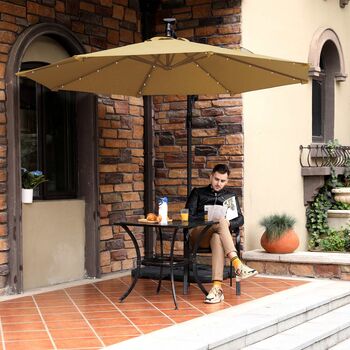 Taupe Garden Patio Parasol Umbrella With LED Lights, 3 of 6