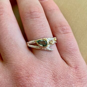 Green Sapphire And Diamond Elvish Twig Engagement Ring, 2 of 7